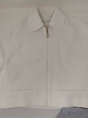 ZARA White Short Sleeve Blazer Gold Zip XS (Fits like a S)